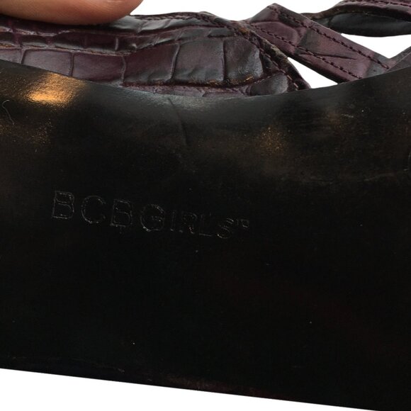 BCBGirls Heels 5" Caged Cutout Leather Faux Croc Embossed Size 10 Dark Purple - Picture 6 of 9